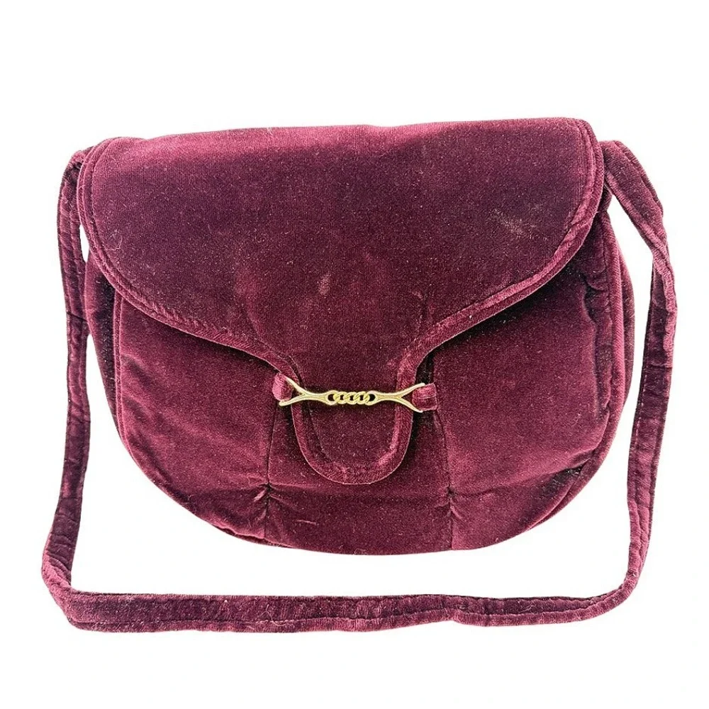 Carpetbags of American Velvet Shoulder‎ Bag Burgundy Evening Boho Gold Accent